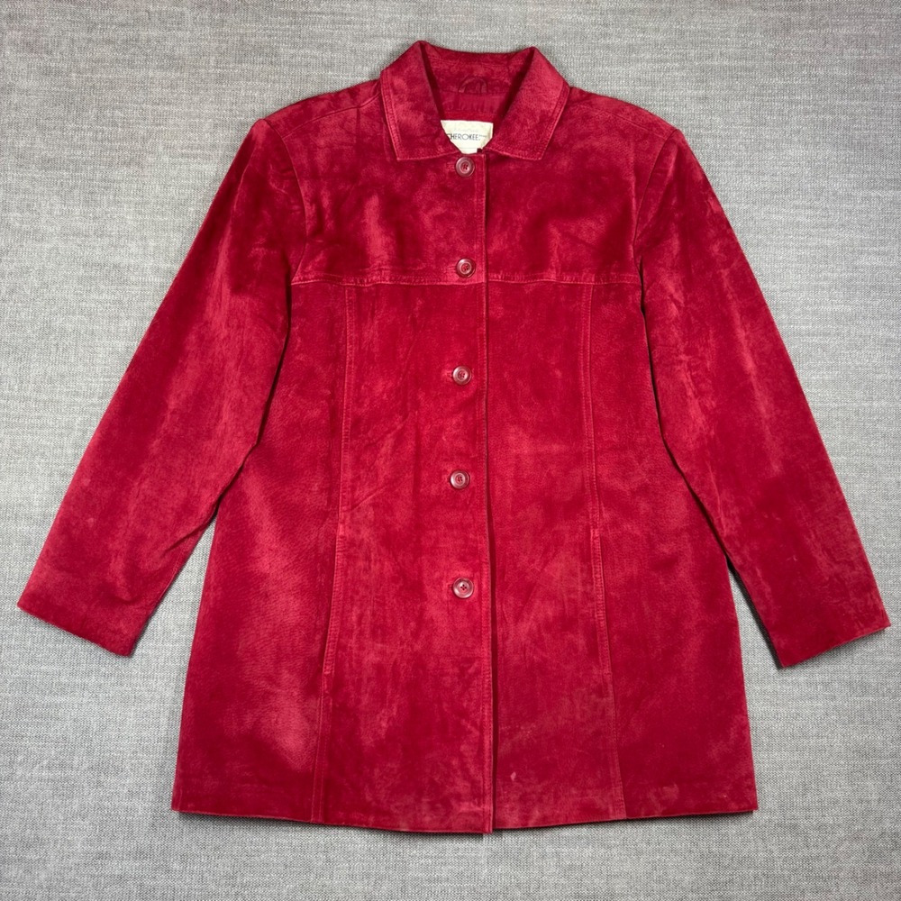 Vintage Cherokee Red Suede Leather Car Coat Jacket Womens 16W Western Y2K Retro
